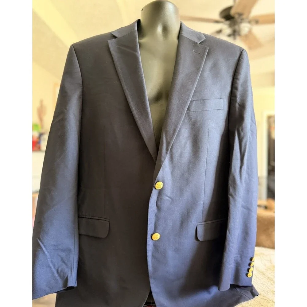 Lauren Ralph Lauren Navy Wool Blazer 42L Single-Breasted 2-Button Notch